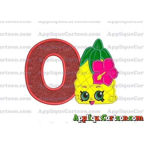 Shopkins Pineapple Head Applique Embroidery Design With Alphabet O