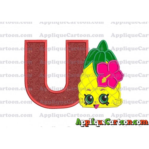 Shopkins Pineapple Head Applique Embroidery Design With Alphabet U