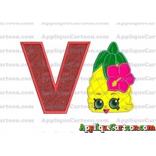 Shopkins Pineapple Head Applique Embroidery Design With Alphabet V