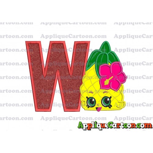 Shopkins Pineapple Head Applique Embroidery Design With Alphabet W
