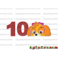 Skye Paw Patrol Applique Embroidery Design Birthday Number 10