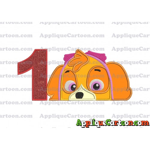 Skye Paw Patrol Applique Embroidery Design Birthday Number 1