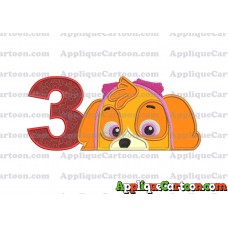 Skye Paw Patrol Applique Embroidery Design Birthday Number 3