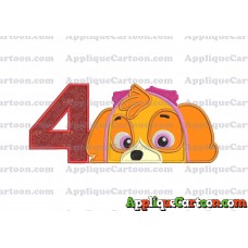Skye Paw Patrol Applique Embroidery Design Birthday Number 4