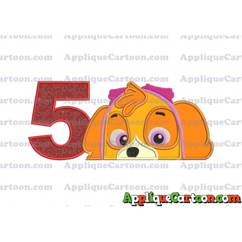 Skye Paw Patrol Applique Embroidery Design Birthday Number 5