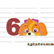 Skye Paw Patrol Applique Embroidery Design Birthday Number 6