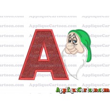 Sleepy Snow White Applique Design With Alphabet A