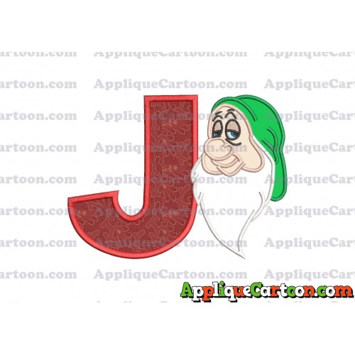 Sleepy Snow White Applique Design With Alphabet J