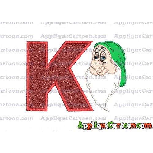 Sleepy Snow White Applique Design With Alphabet K