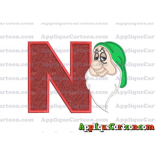 Sleepy Snow White Applique Design With Alphabet N