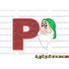 Sleepy Snow White Applique Design With Alphabet P