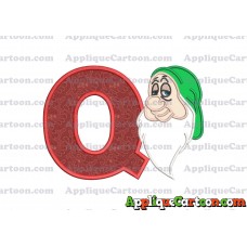 Sleepy Snow White Applique Design With Alphabet Q