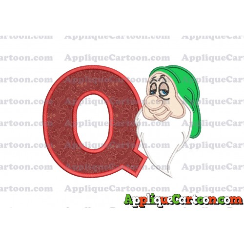 Sleepy Snow White Applique Design With Alphabet Q