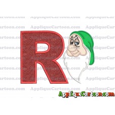 Sleepy Snow White Applique Design With Alphabet R
