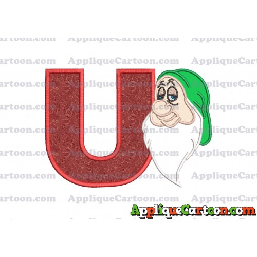 Sleepy Snow White Applique Design With Alphabet U