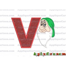 Sleepy Snow White Applique Design With Alphabet V