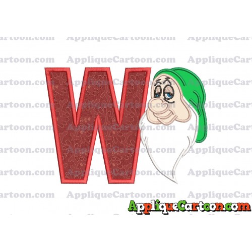 Sleepy Snow White Applique Design With Alphabet W