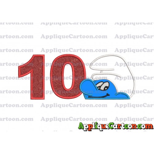 Smurf Head Applique Embroidery Design Birthday Number 10