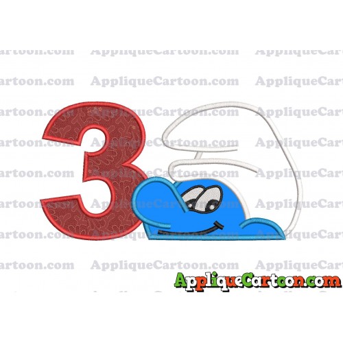 Smurf Head Applique Embroidery Design Birthday Number 3