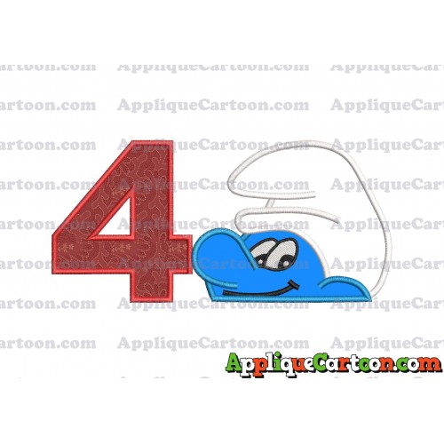 Smurf Head Applique Embroidery Design Birthday Number 4