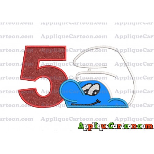 Smurf Head Applique Embroidery Design Birthday Number 5