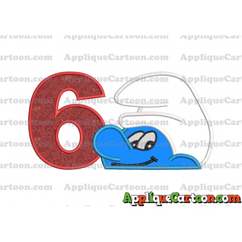 Smurf Head Applique Embroidery Design Birthday Number 6