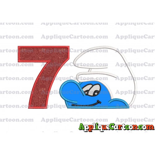 Smurf Head Applique Embroidery Design Birthday Number 7