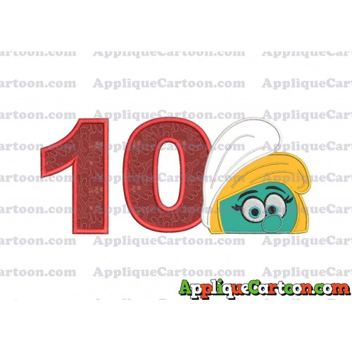 Smurfette Head Applique Embroidery Design 02 Birthday Number 10