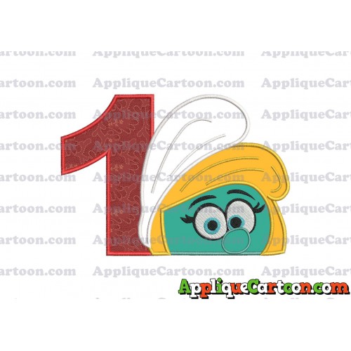 Smurfette Head Applique Embroidery Design 02 Birthday Number 1