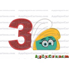 Smurfette Head Applique Embroidery Design 02 Birthday Number 3