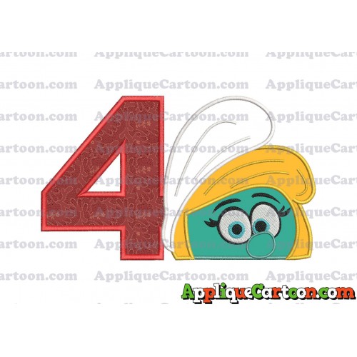 Smurfette Head Applique Embroidery Design 02 Birthday Number 4