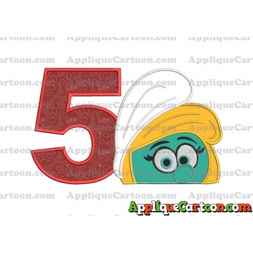 Smurfette Head Applique Embroidery Design 02 Birthday Number 5
