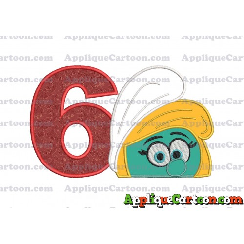 Smurfette Head Applique Embroidery Design 02 Birthday Number 6