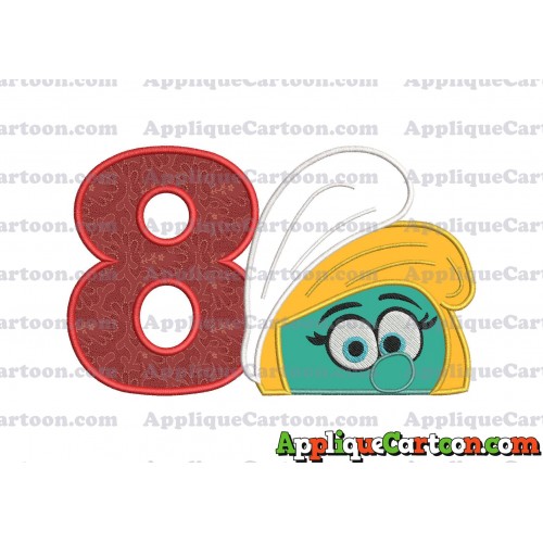Smurfette Head Applique Embroidery Design 02 Birthday Number 8