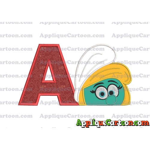 Smurfette Head Applique Embroidery Design 02 With Alphabet A