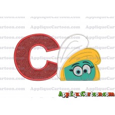 Smurfette Head Applique Embroidery Design 02 With Alphabet C