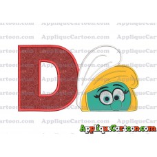 Smurfette Head Applique Embroidery Design 02 With Alphabet D
