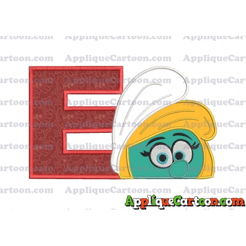 Smurfette Head Applique Embroidery Design 02 With Alphabet E