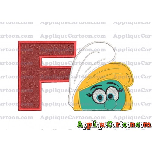 Smurfette Head Applique Embroidery Design 02 With Alphabet F