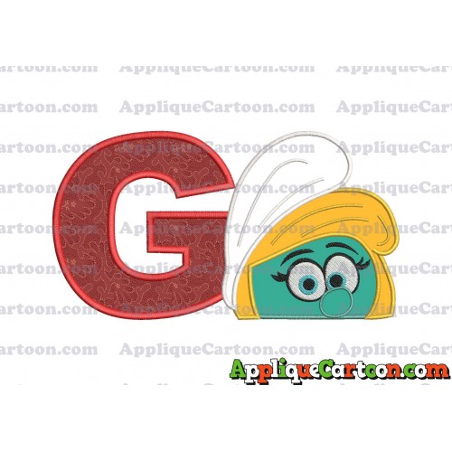 Smurfette Head Applique Embroidery Design 02 With Alphabet G