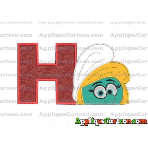 Smurfette Head Applique Embroidery Design 02 With Alphabet H