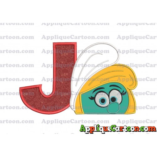 Smurfette Head Applique Embroidery Design 02 With Alphabet J