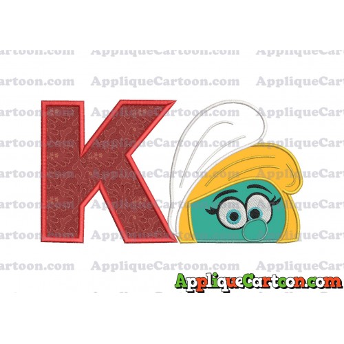 Smurfette Head Applique Embroidery Design 02 With Alphabet K