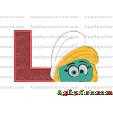 Smurfette Head Applique Embroidery Design 02 With Alphabet L