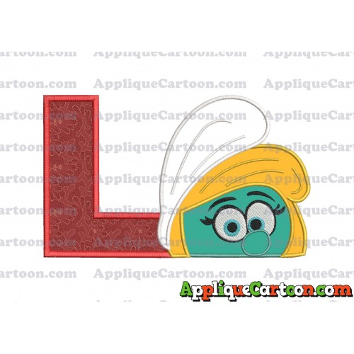 Smurfette Head Applique Embroidery Design 02 With Alphabet L