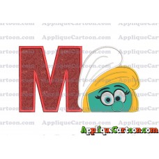 Smurfette Head Applique Embroidery Design 02 With Alphabet M