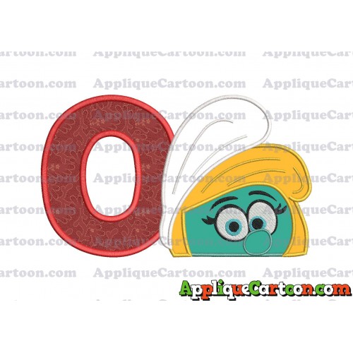Smurfette Head Applique Embroidery Design 02 With Alphabet O
