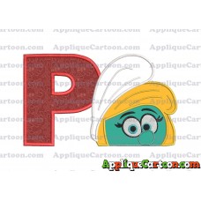 Smurfette Head Applique Embroidery Design 02 With Alphabet P