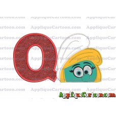 Smurfette Head Applique Embroidery Design 02 With Alphabet Q
