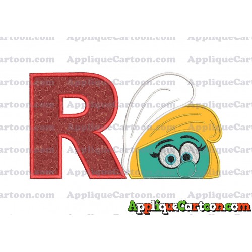 Smurfette Head Applique Embroidery Design 02 With Alphabet R
